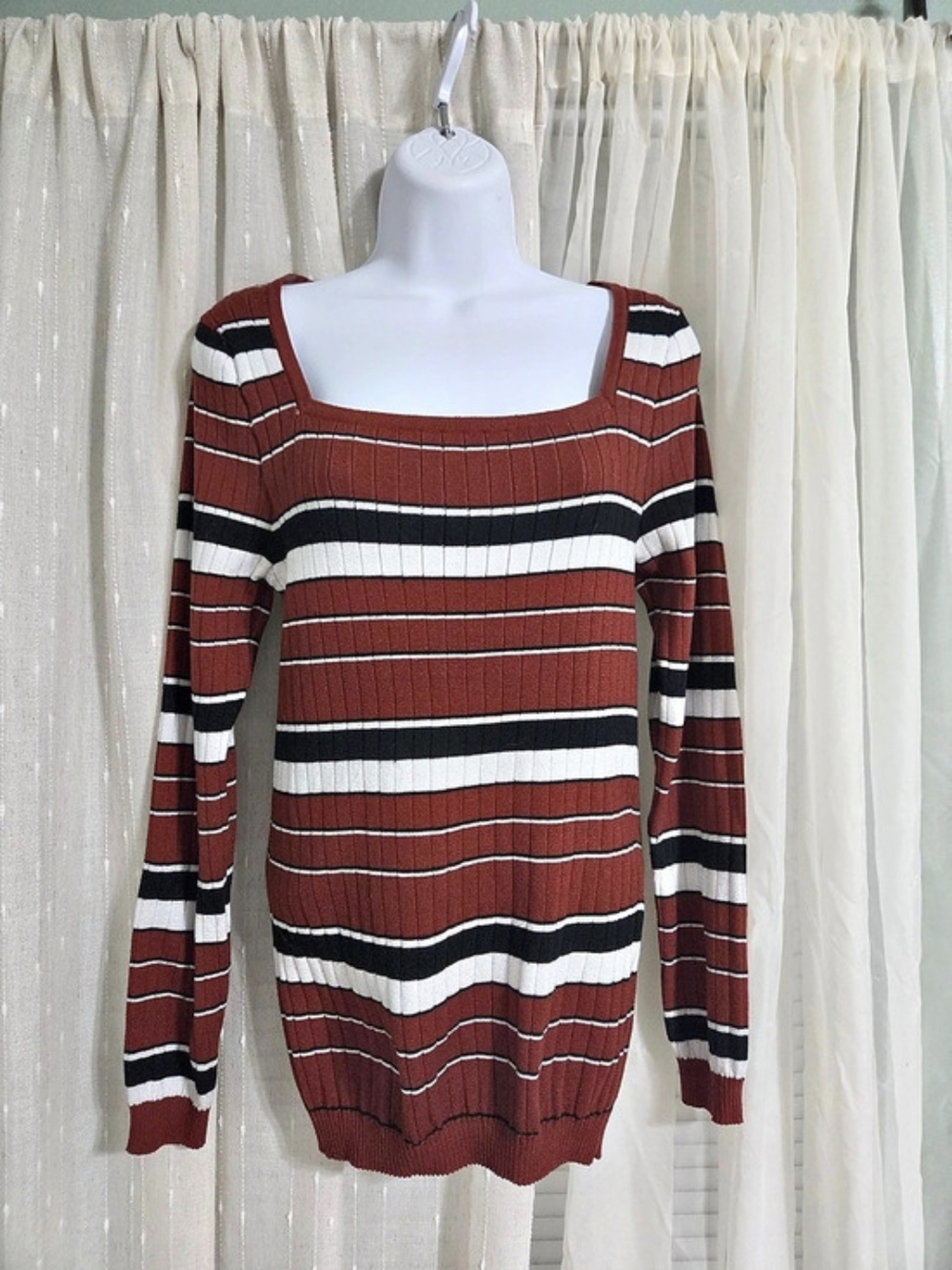 L. A. Knit Striped Sweater in Red & Black Size 2X
